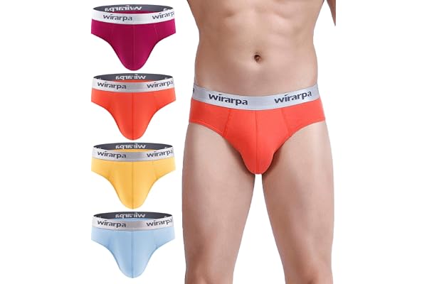wirarpa Men's Cotton Underwear Soft Briefs Wide Waistband Underpants No Fly 4 Pack