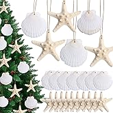 20 PCS Christmas Tree Hanging Ornaments Natural Starfish Sea Shells Decorations Beach Style for Wedding Birthday Craft Projects