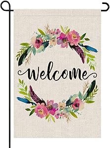 PARTY BUZZ Spring Summer Welcome Garden Flag with Wildflower and Bird Feather Patterns, Small Mini Yard Patio Lawn Decorative Flag (12 x 18, Double Sided)