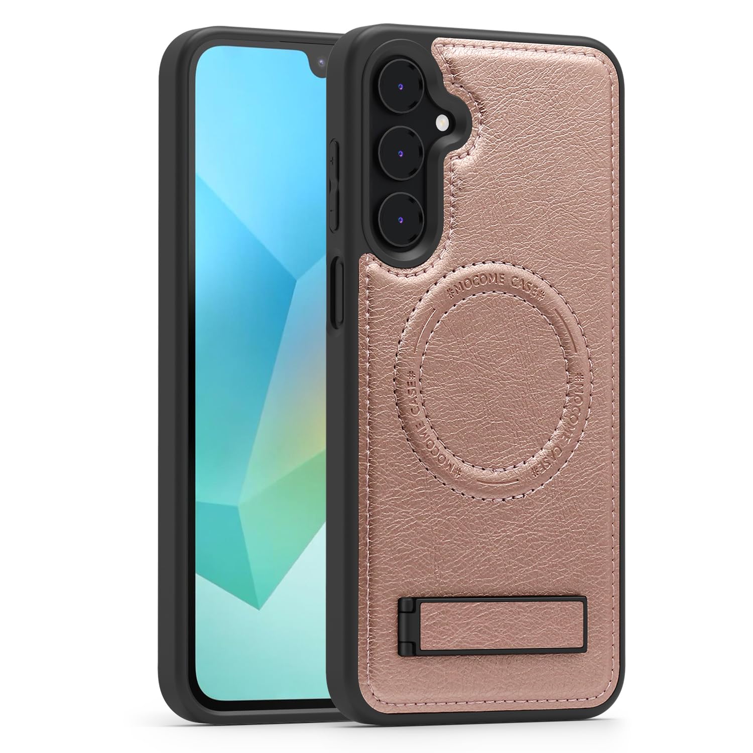Lunivop Compatible with Samsung Galaxy A16 Case PU Leather [Compatible with Magsafe Wireless Charging] Magnetic Cover Stand Funda Rugged Phone Case Rose Gold