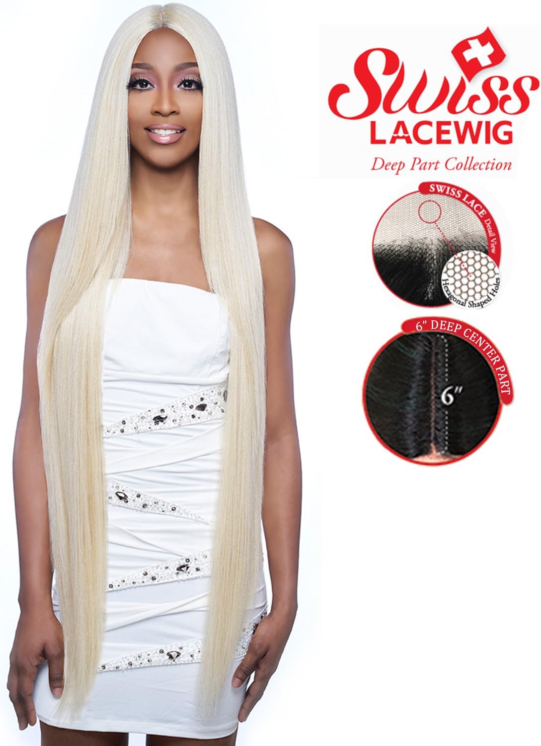 LSD90 (1 Jet Black) - Harlem 125 Synthetic 6" Deep Part Swiss Lace Front Wig Extra Long 42"