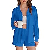 Ekouaer 2 Piece Sets for Women Lounge Sets Button Down Matching Shorts Sets with Pockets Swiss Dot Outfits