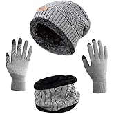 HINDAWI Winter Hat Scarf Gloves Slouchy Beanie Snow Knit Skull Cap Touch Screen Mittens Circle Scarves for Women Men