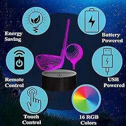 POSSHE Golf Night Light, Golf Club Gifts, 3D