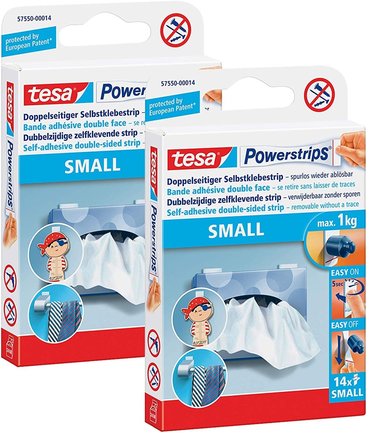 tesa Powerstrips Strips SMALL für max. 1kg, Packung mit 14 Strips (2