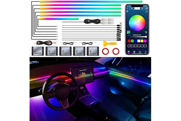 Dreamcolor Acrylic Interior Car LED Strip Light with Wireless APP, RGB 18 in 1 with 175 inches 593 LEDs Fiber Optic Strip Lig