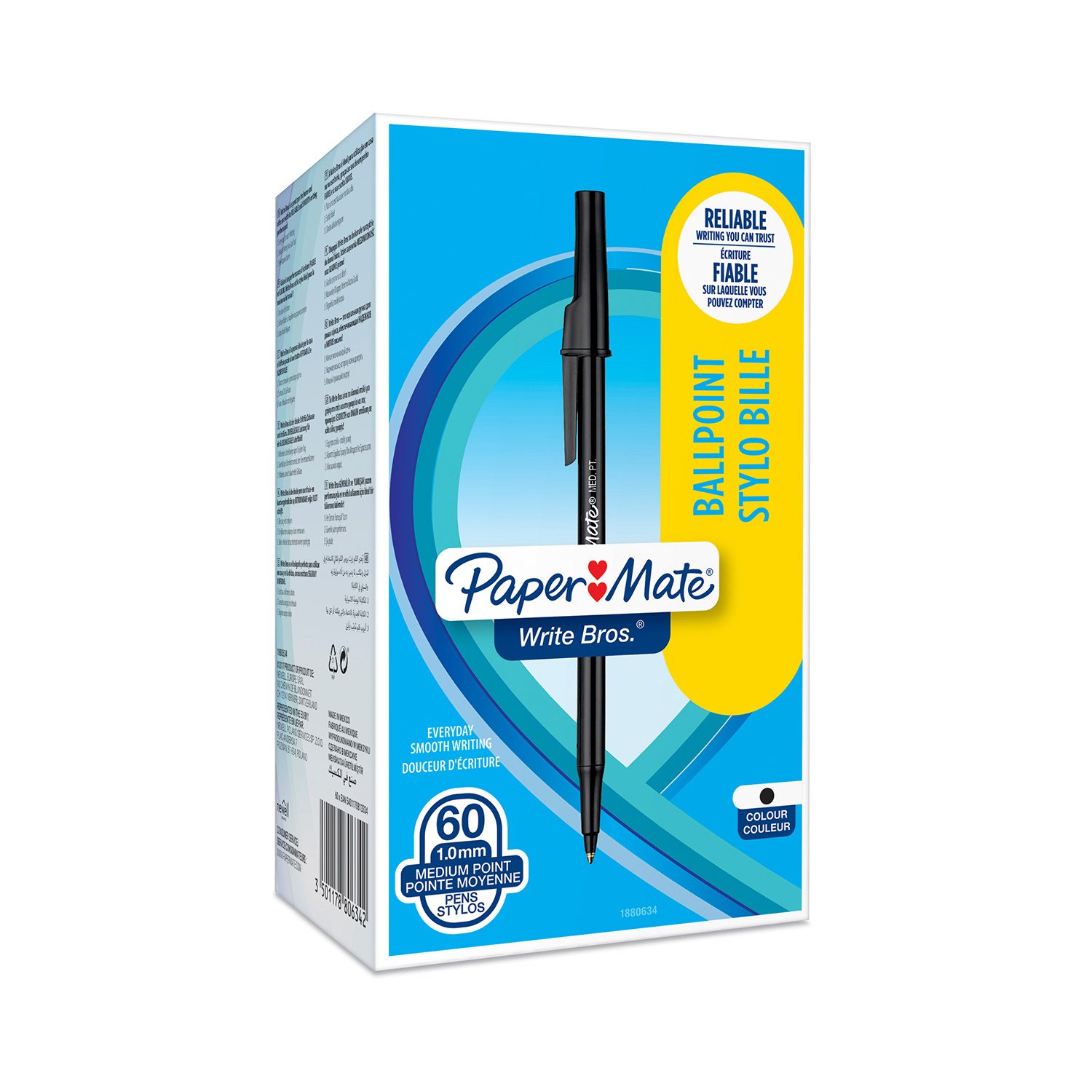 PaperMate Medium Point (1.0 mm) Write Bros Ballpoint Pen, Black, Box of 60