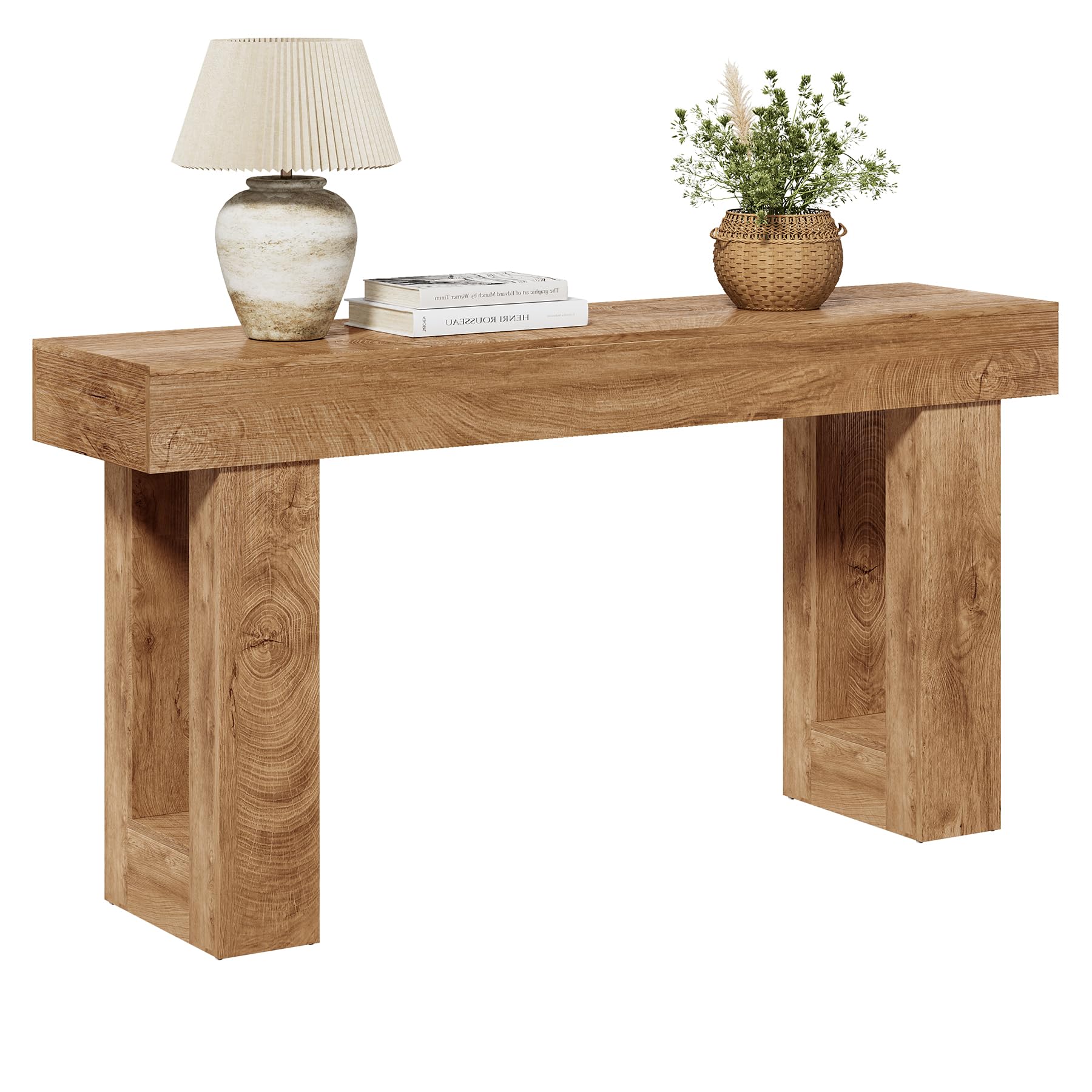Photo 1 of LITTLE TREE 63 Inches Long Console Table for Entryway, Sofa Table Behind Couch, Wooden Entry Table Foyer Hallway Table, Industrial Console Sofa Table for Living Room, Oak Color