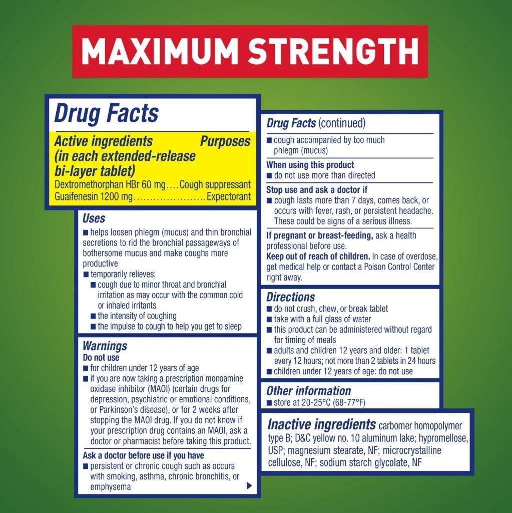 Cough Suppressant and Expectorant, Mucinex DM Maximum Strength 12 Hour Tablets, 42ct, 1200 mg Guaifenesin, Relieves Chest Congestion, Quiets Wet and Dry Cough, #1 Doctor Recommended OTC Expectorant: Health & Personal Care