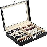Siveit 8 Slot Sunglass Organizer Leather Eyeglasses Collector Eyewear Display Case Storage Box, Black