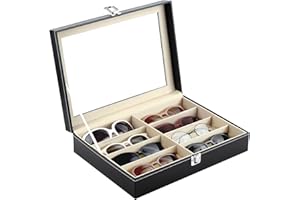 Siveit 8 Slot Sunglass Organizer Leather Eyeglasses Collector Eyewear Display Case Storage Box, Black