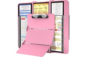 HOZOL Nursing Clipboard Foldable, Foldable Clipboard w/Nursing Edition Cheat Charts, 3 Layers Aluminum, Nurse Clipboard w/Low Profile Clip&Pen Clip Pocket Clipboard for Students, Nurses and Doctors, Pink