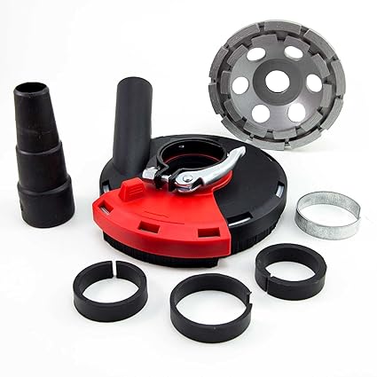 Absaughaube für Winkelschleifer 125 mm, mit Bürstenkranz, inkl. Diamantschleiftopf 125 mm für Beton