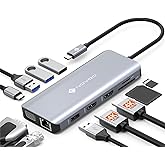 NOVOO USB C Docking Station Triple Monitor, USB C Hub with 2 HDMI 4K,VGA,Ethernet,100W PD, 4USB Ports, USB C Hub Thunderbolt 