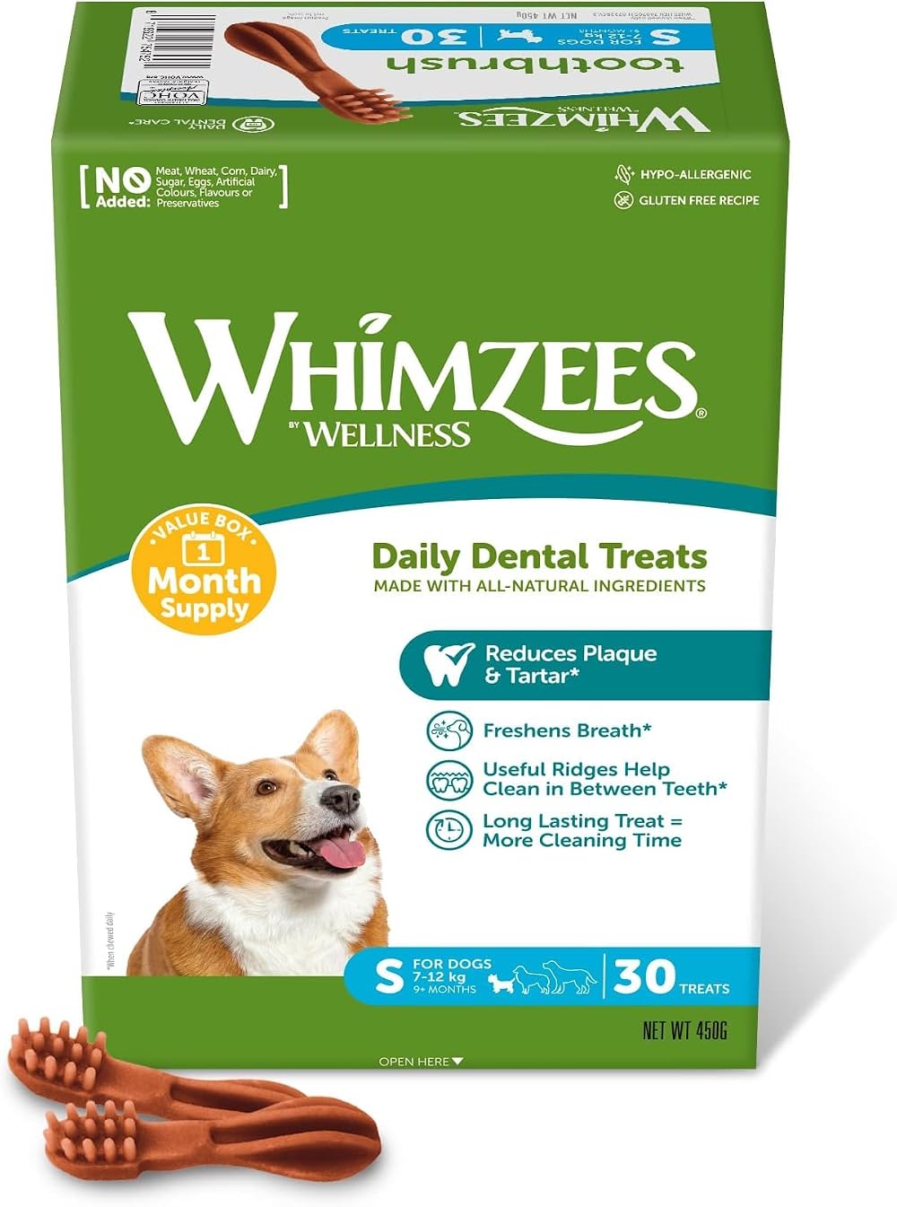 WHIMZEES By Wellness Toothbrush Small Box 30 pcs S Pack of 5 Time Box