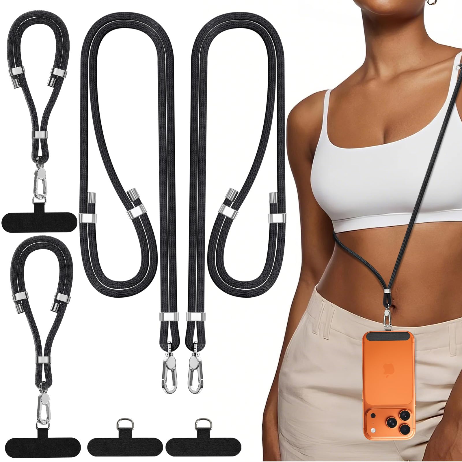 Photo 1 of 4-in-1 Phone Lanyard + Wrist Strap, 2PCS Adjustable Length Cell Phone Lanyard with 2 Tether Tabs for iPhone,Smartphones