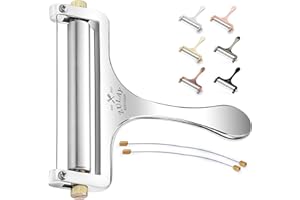 Zulay Kitchen Stainless Steel Wire Cheese Slicer - Adjustable Hand Held Cheese Cutter with 2 Extra Wires - Premium Cheese Sha