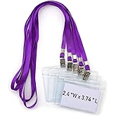 Bird Fiy Lanyards with id Holder Name Badges 50 Pcs Waterproof Type Clear Plastic Horizontal Name Tag Badge Id Card and 50 Pcs Lanyard (Purple)