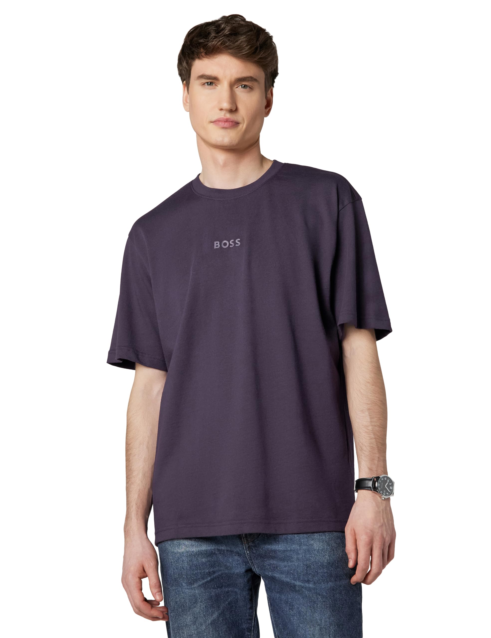 BOSS, Tonal Center Logo Cotton T-Shirt, Nightshade Purple, XL