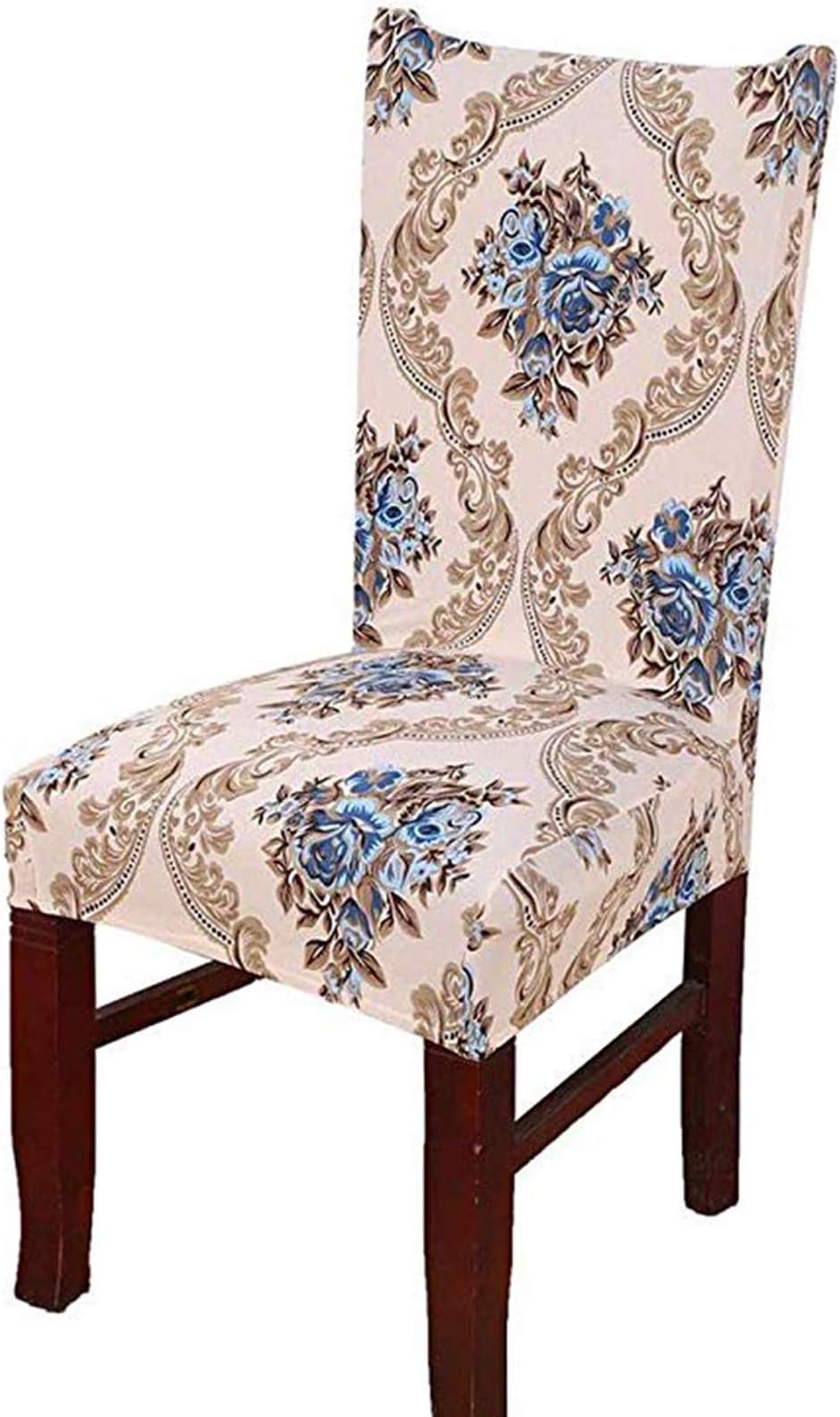 Printed Dining Chair Slipcovers, Removable Washable Soft Spandex Stretch Chair Covers Banquet Chair Seat Protector Slipcover for Kitchen Home Hotel (Set of 6, Brown)