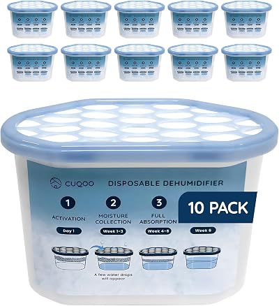 CUQOO Disposable Dehumidifier 500ml Pack of 10 Moisture Absorber Damp Mould