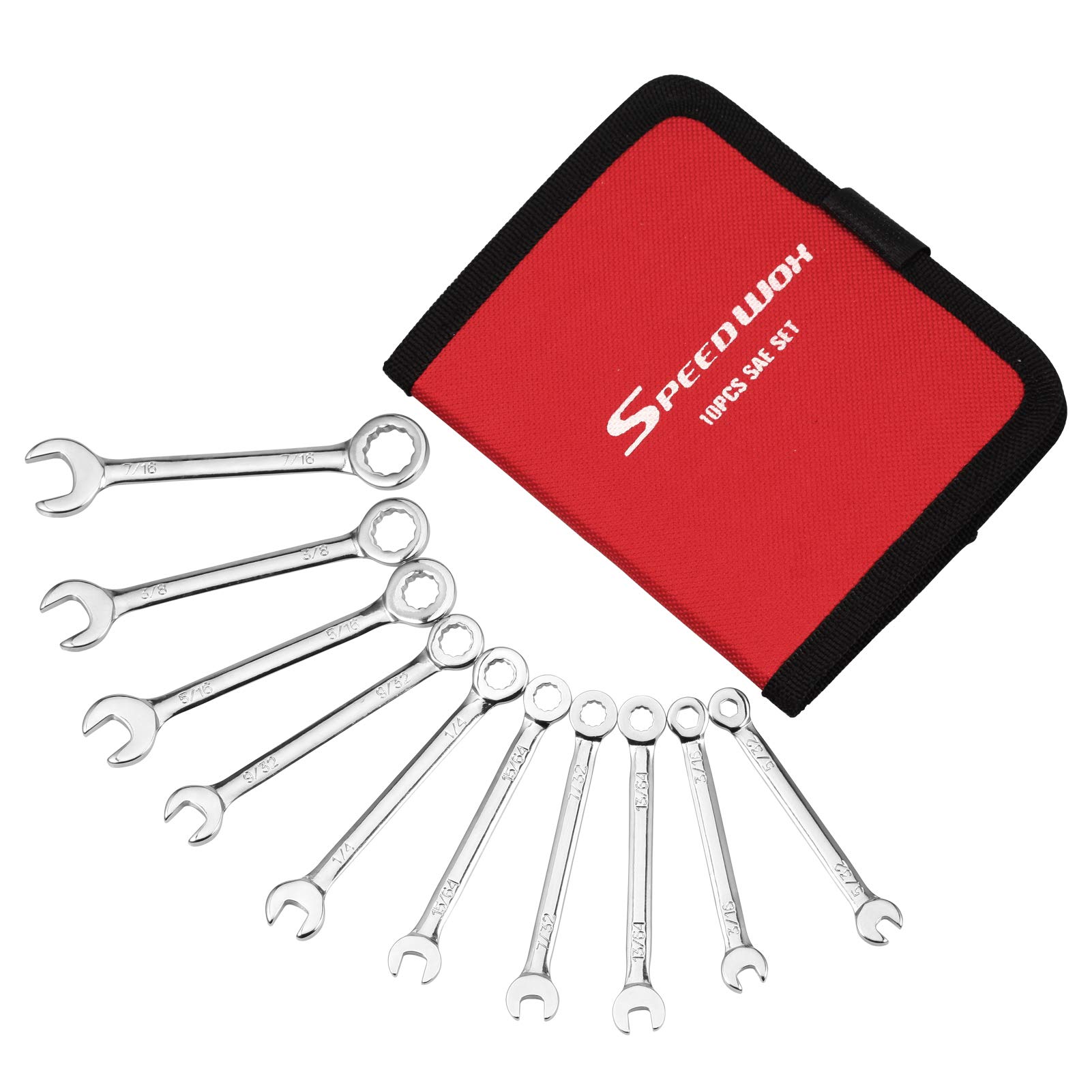 SPEEDWOX Mini Combination Wrench Spanner Set 10 Pcs Small SAE Ignition Wrench Set Mirror Polished Finish with Bag — image 1