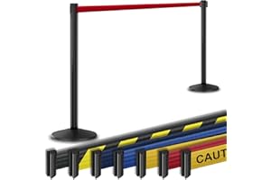 VISIONTRON Prime RETRACTA-Belt Stanchion with Retractable Belt Barrier (2pk), Crowd Control Barrier, 10’ Belt, Steel Post, No Tools Required (Black Post w/Red Belt)
