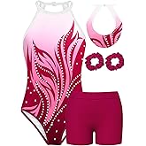 MOLLDAN Gymnastics Leotard for Girls Halter Neck Biketard Unitard Tumbling Activewear for Kids,No Diamond