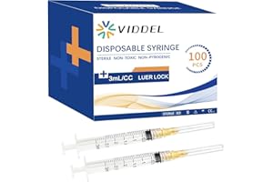 VIDDEL 100pcs 3ml/cc 25G 5/8 inch Luer Lock for Industrial Scientific Accessories, Refilling Liquid, Individually Wrapped