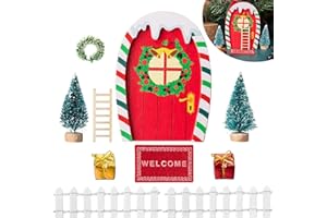 Haooryx 10Pcs Christmas Magic Miniature Tiny Fairy Wooden Doors Decorative Accessories, Welcome to Dollhouse Mini Entry for Fairies Magical Door Christmas Decorations Xmas Decor