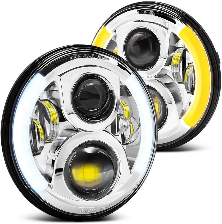 Lumen 7in Round Projector LED Headlights - with Switchback Halo - Chrome