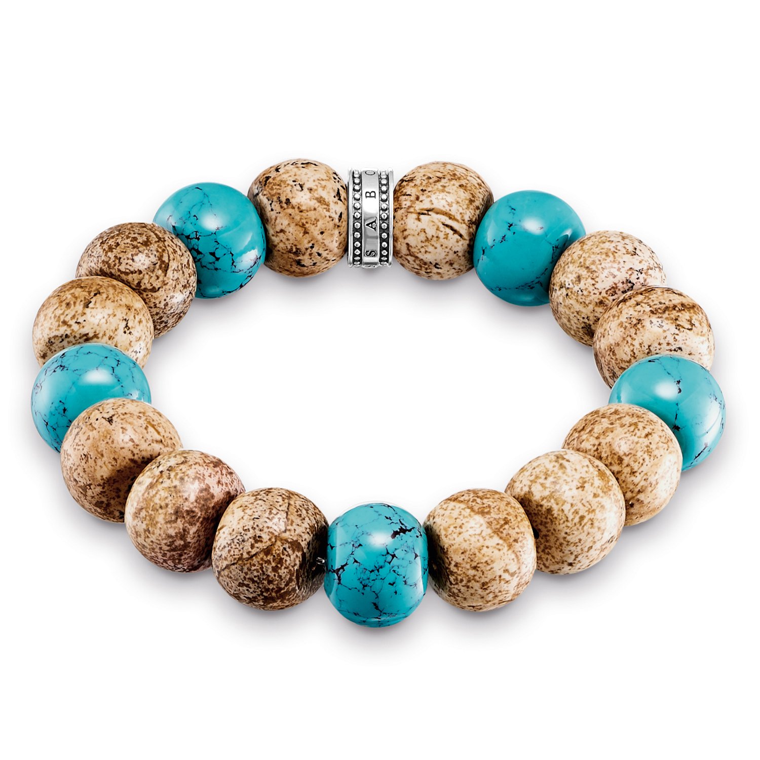 Thomas Sabo Women Men-Bracelet Rebel at heart 925 Sterling silver beige brown turquoise Length 16 cm A1582-355-7-L16