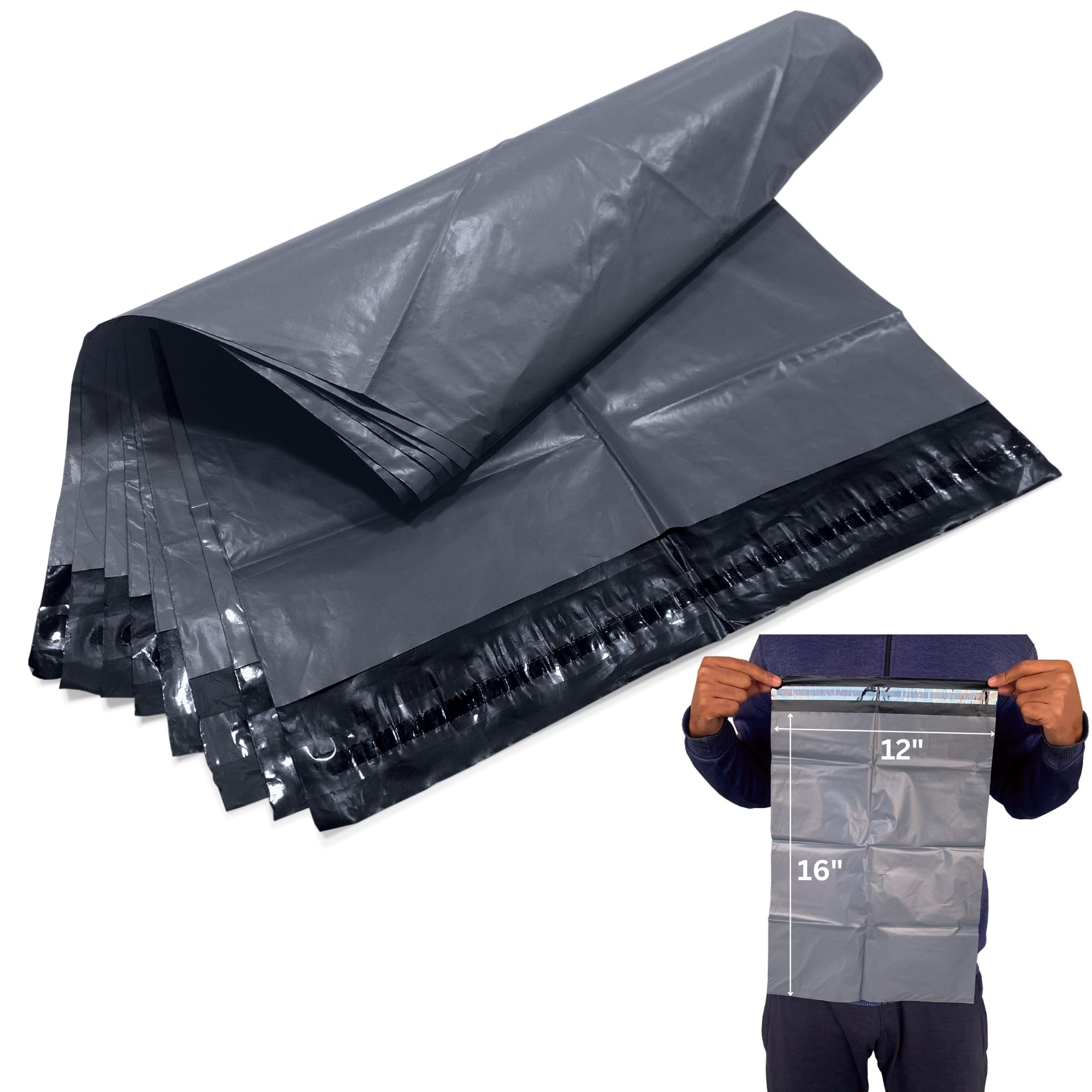 JeeJaan® 50 Pcs of Grey Parcel Bags 12" x 16" - 305 x 405 mm Courier Mailer Plastic Parcel Envelopes Durable Packaging Shipping Bags Waterproof and Tear-Proof Postal Mailer Courier Bag