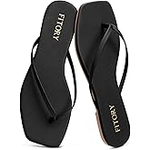 FITORY Womens Flip Flops, Square Open Toe Leather Thong Sandals, Comfortable and Dressy Flat Slides on Summer 2026 for Casual Walking Size 6-11