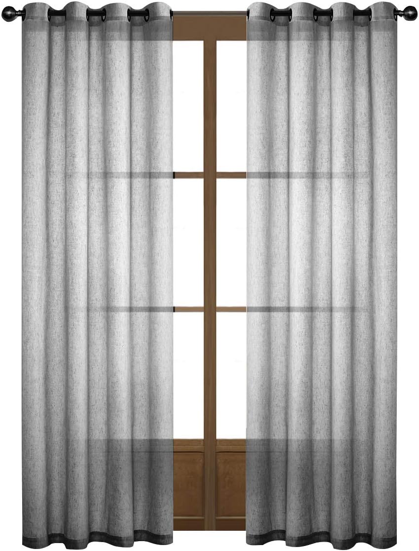 Dreaming Casa Sheer French Door Curtains Linen Textured Two Panels Rod Pocket 72 inches Long Curtains 2 Panels Dove Gray 52 WX 72 L B07FYJRGX8
