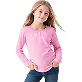 Witwot Girls Long Sleeve Shirts Cotton Crew Neck T-Shirts Kids Plain Tops Tees Girl Clothes Size 5-12 Years