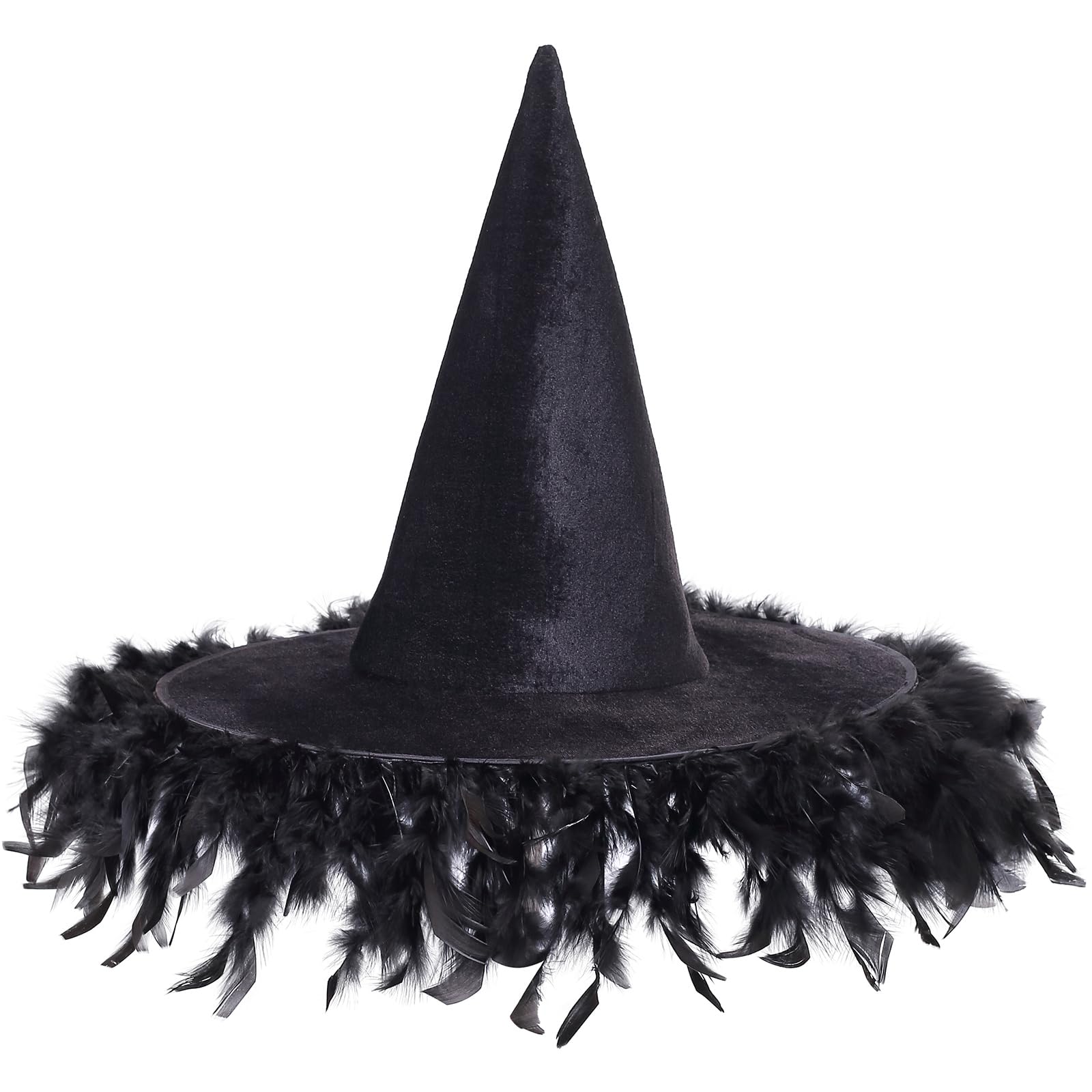 maxToonrain Halloween Witch Hat Adult Wizard Hats Women Fancy Dress Costume Party Cosplay Accessories Pack of 1 (Elegant Black Feathers)