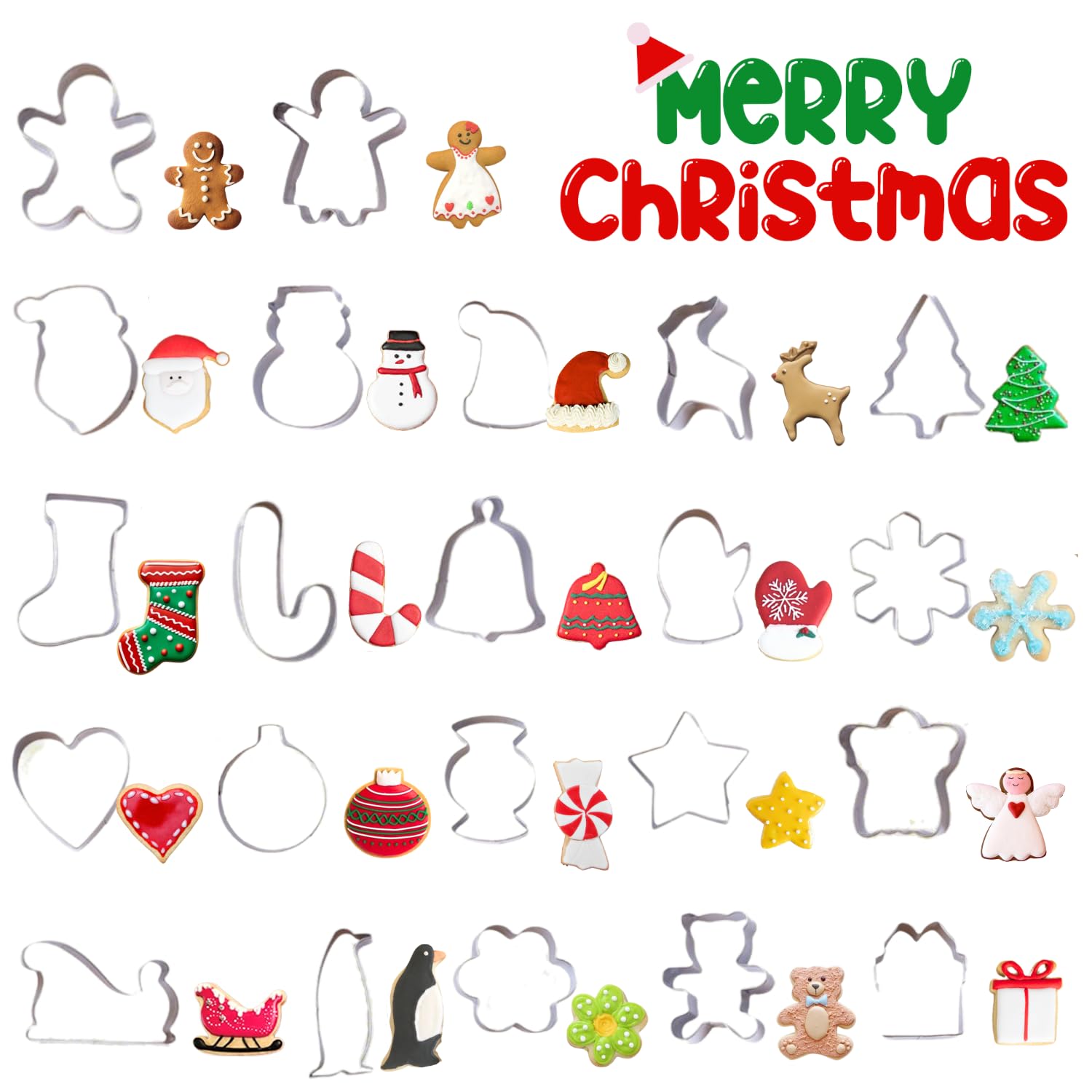 Mini Christmas Cookie Cutters,22PCS Stainless Steel Xmas Cookie Cutters - Gingerbread,Tree,Snowflake,Candy Cane,Santa Claus,Snowman,Reindeer,Gloves and More