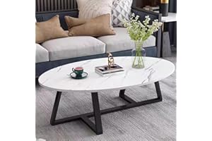 Wolawu Coffee Table Small Oval Table,White Faux Marble Table for Living Room, Modern Center Tea Tables for Small Space,Wooden