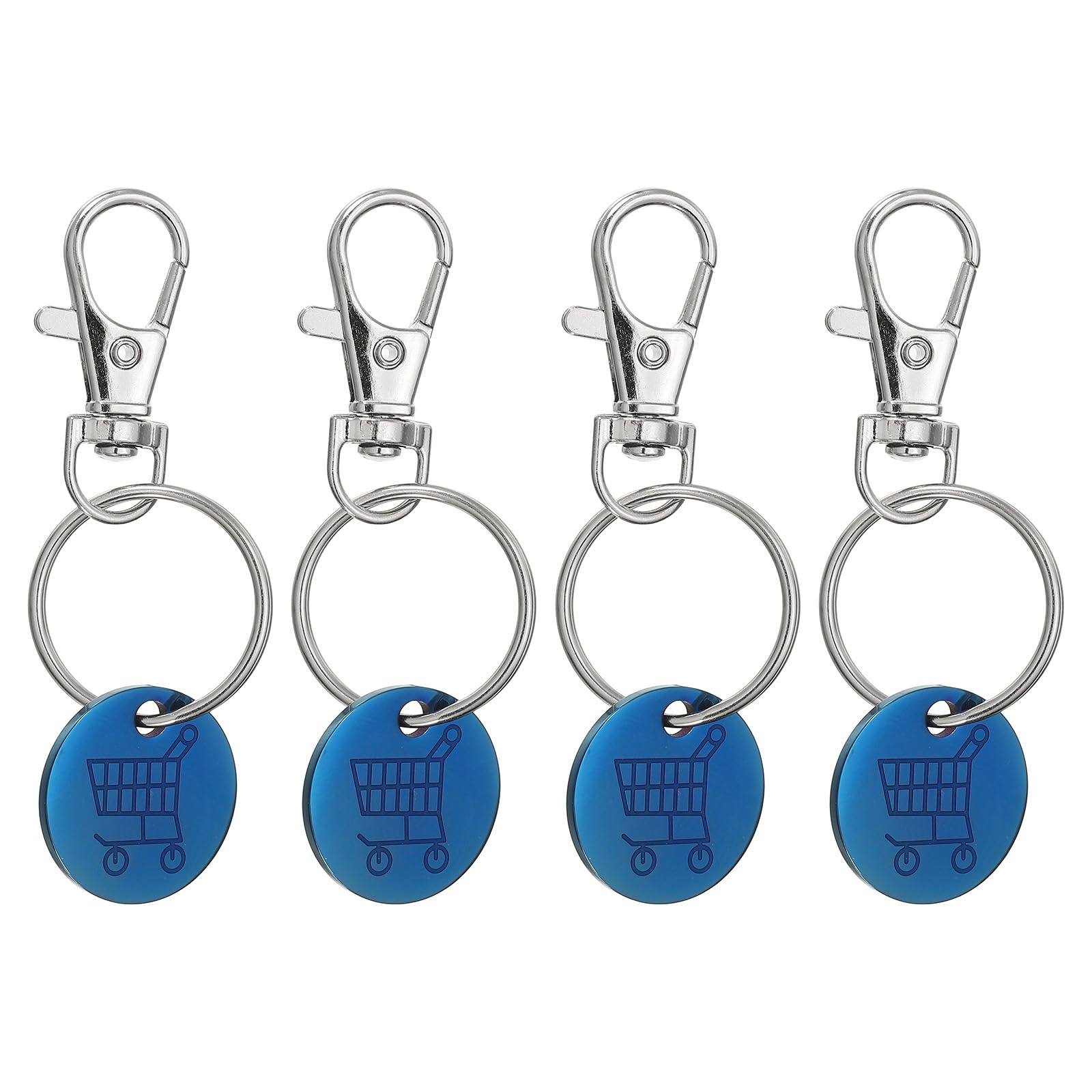 PATIKIL Shopping Trolley Token Key Ring, 4 Pack Stainless Steel Grocery Cart Remover Coin Keychain Unlock Release Key for Meters, Change, Blue