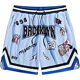 VIPWOLF Men's Y2K Graphic Basketball Shorts Striped Trim Drawstring Waist Workout Drippy Shorts
