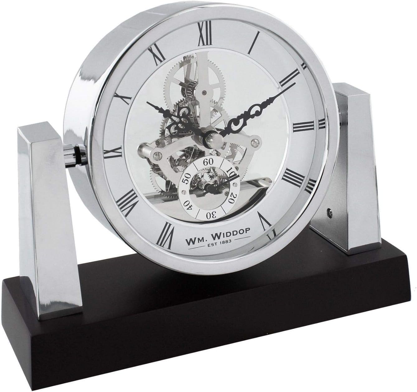 Metal & Wood Pivoted Mantel Table Clock Skeleton Dial
