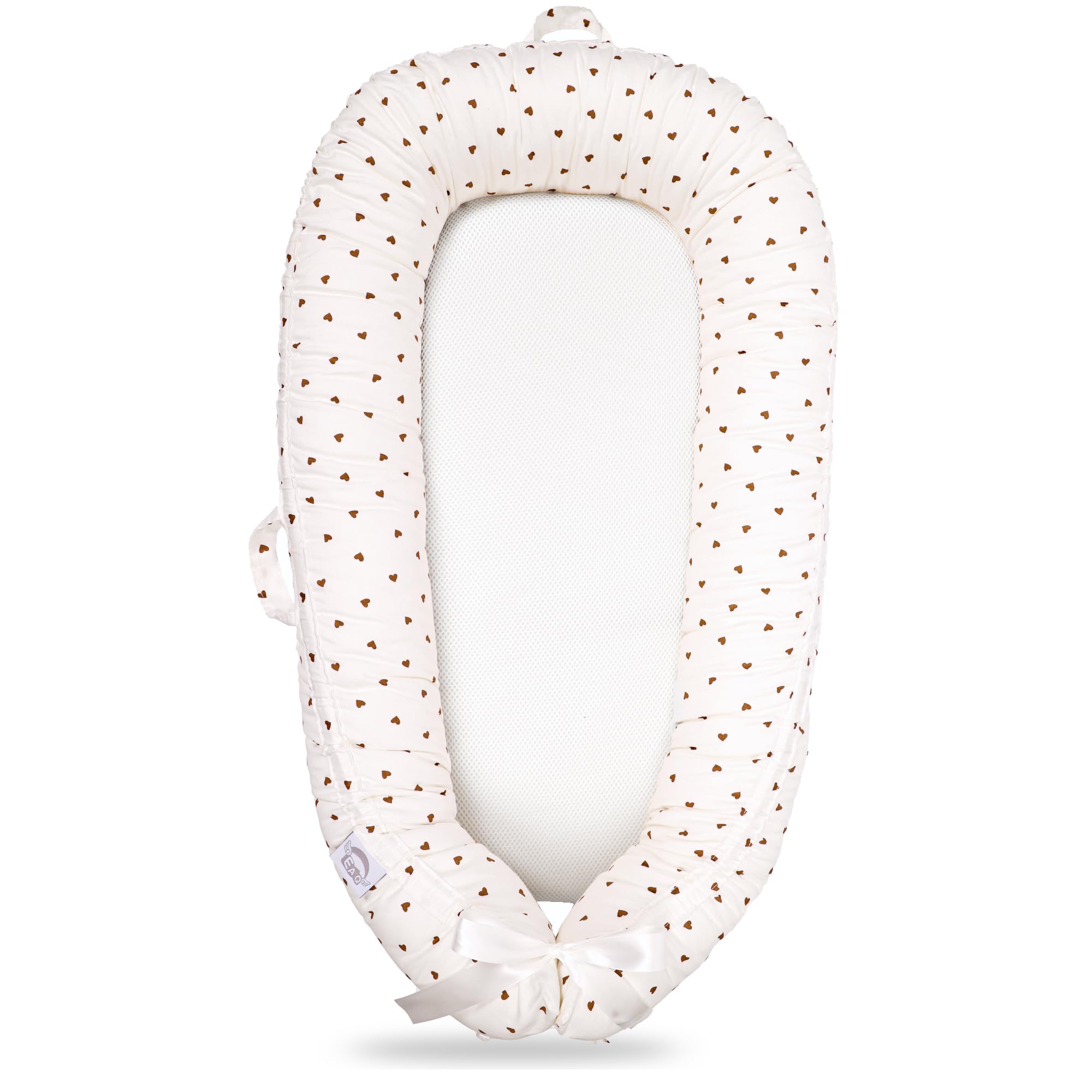 EAQ Baby Lounger Baby Nest for Co Sleeping Baby Bassinet Soft Breathable Perfect for Newborn Gift 100% Cotton Napping or Traveling for 0-12 Months (White-Brown)