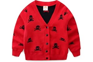 Mud Kingdom Little Boys Halloween Cardigan V-Neck Skull Print Sweater Long Sleeve Fall Warm Knit Outerwear