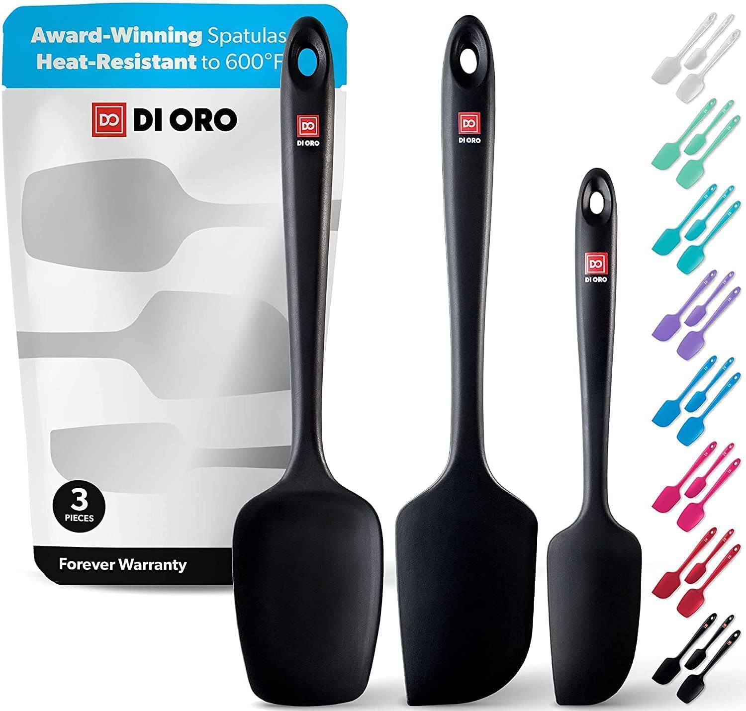 DI ORO® 3-Piece Silicone Spatula Set - 315°C Heat Resistant Non Stick Rubber Kitchen Spatulas for Cooking and Baking - Award-Winning Professional Grade Spatula Set - Best Silicone Utensil Set
