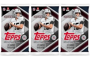 2026 Topps Flagship Football Trading Card Bundle, 3 Factory Sealed Packs, 45 Cards Total, NFL Football Cards for Collectors