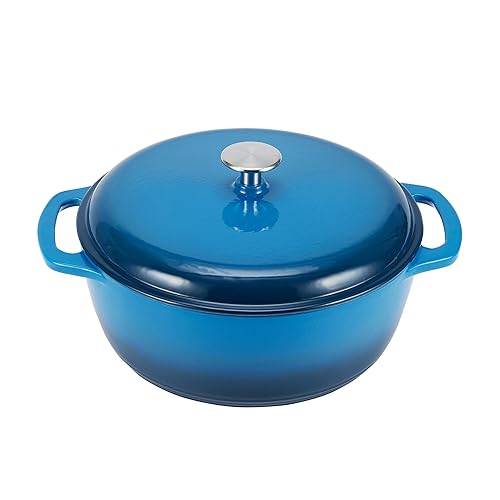 Amazon Basics Cast Iron Dutch Oven Pot with Lid, Enameled, Round, Dual Handles, Heavy-Duty, Small, 4.3-Quart, Blue