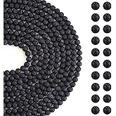 HERZWILD 630Pcs Lava Beads Natural Black Lava Stone Beads Round Stone Bead Natural Gemstone Beads for Bracelets Necklace Jewelry Making(6mm)