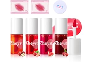 DEICIT Lip Tint Korean Stain Set, 4 Colors Tinta Para Labios Waterproof Long Lasting Plumping Lip & Cheek Tint Moisturizing Non-sticky Easy Apply Mini Water Lipstick(Apple& Strawberry& Watermelon& Cherry)