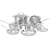 Cuisinart Chef's Classic 11-Piece Stainless Steel Cookware Set, 77-11G | Pure aluminum encapsulated base for even heat, pots and pans set, uncoated mirror finish, induction safe, 11-piece